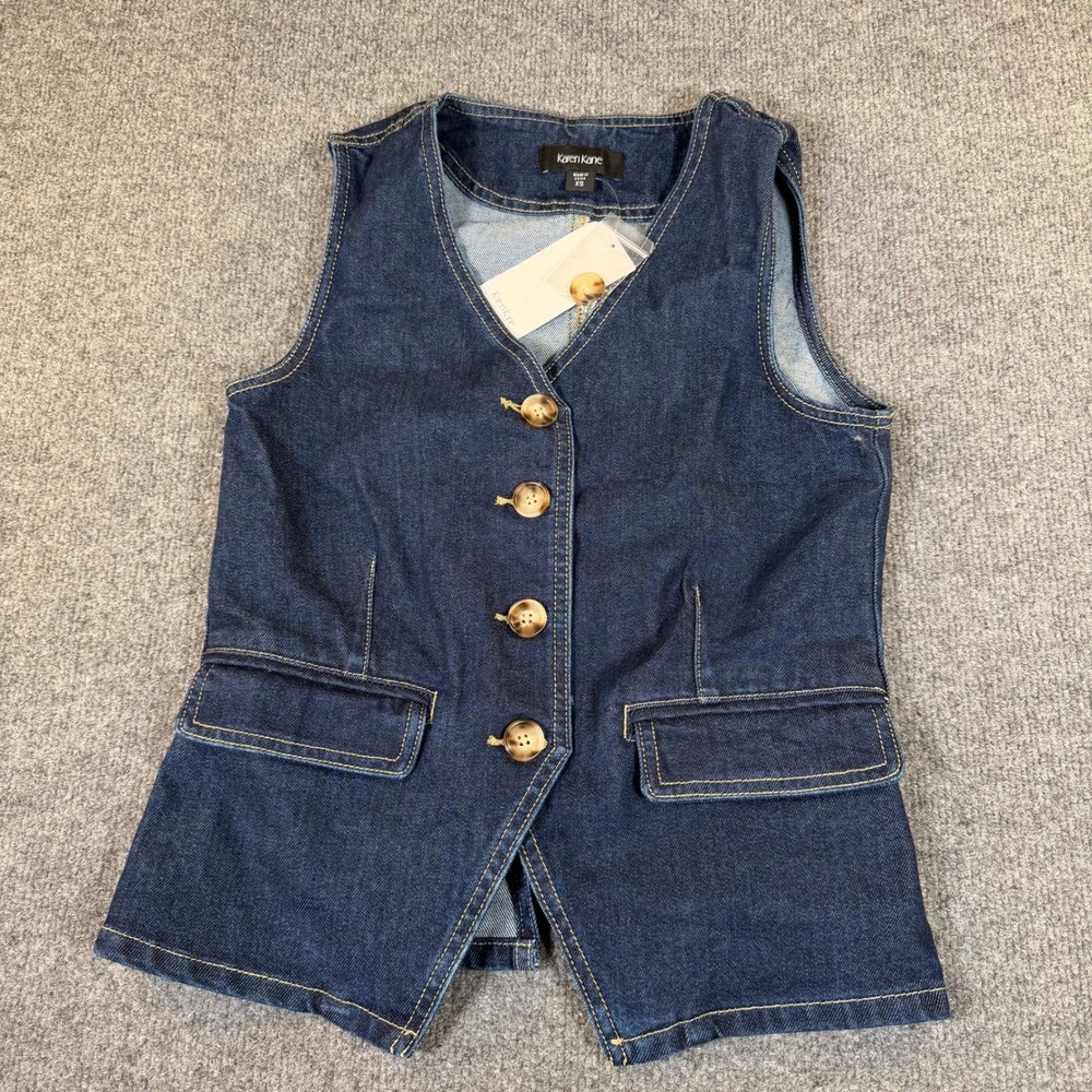 Karen Kane Rhythm and Blues Denim Vest Indigo Button Front Womens XS NEW #3137
